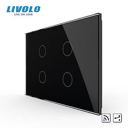 Intrerupator cvadruplu, standard italian, cap scara / cap cruce, control telecomanda RF, cu panou sticla, 3M negru [1]
