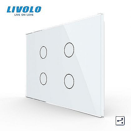 Intrerupator cvadruplu, standard italian, cap scara / cap cruce, cu panou sticla, 3M alb [1]