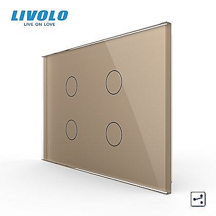 Intrerupator cvadruplu, standard italian, cap scara / cap cruce, cu panou sticla, 3M auriu [1]