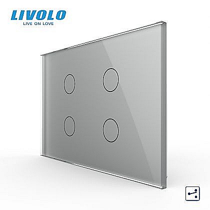Intrerupator cvadruplu, standard italian, cap scara / cap cruce, cu panou sticla, 3M gri [1]