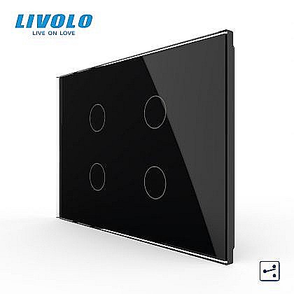 Intrerupator cvadruplu, standard italian, cap scara / cap cruce, cu panou sticla, 3M negru [1]