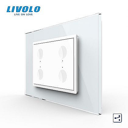 Intrerupator cvadruplu tactil, cap scara / cap cruce, standard italian, cu rama sticla, 3M alb [1]