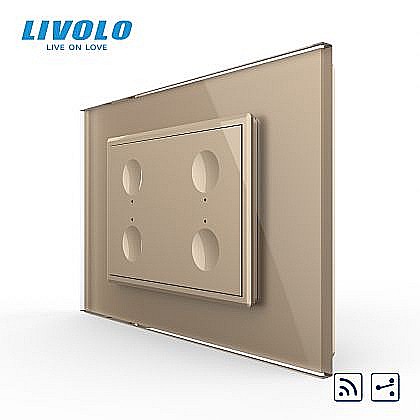 Intrerupator cvadruplu tactil, control telecomanda RF, cap scara / cap cruce, standard italian, cu rama sticla, 3M auriu [1]