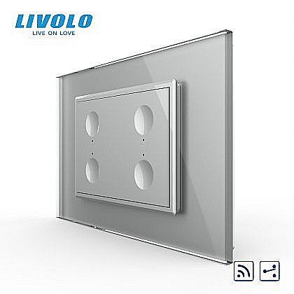 Intrerupator cvadruplu tactil, control telecomanda RF, cap scara / cap cruce, standard italian, cu rama sticla, 3M gri [1]