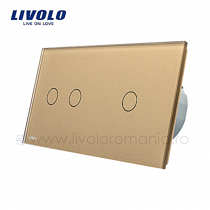 Întrerupător dublu+simplu wireless, generatia noua auriu [1]