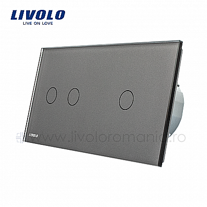 Întrerupător dublu+simplu wireless, generatia noua gri [1]
