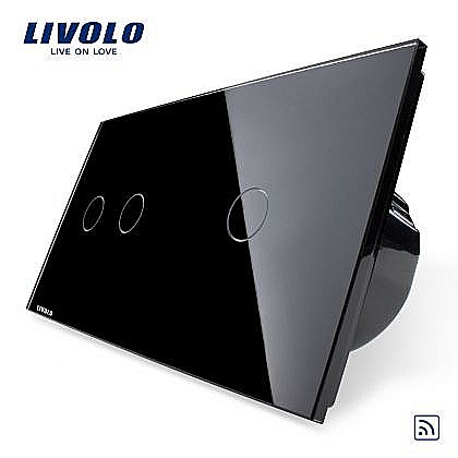 Întrerupător dublu+simplu wireless, generatia noua negru [1]