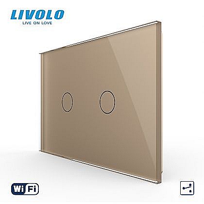 Intrerupator dublu, standard italian, cap scara / cap cruce, conexiune WiFi, cu panou sticla, 3M auriu [1]