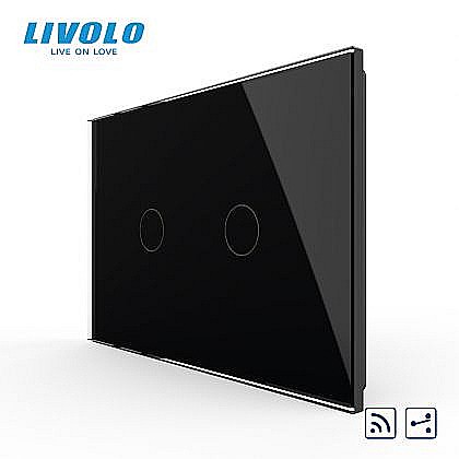 Intrerupator dublu, standard italian, cap scara / cap cruce, control telecomanda RF, cu panou sticla, 3M negru [1]