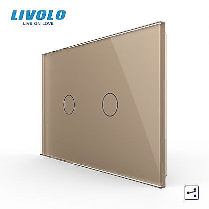 Intrerupator dublu, standard italian, cap scara / cap cruce, cu panou sticla, 3M auriu [1]