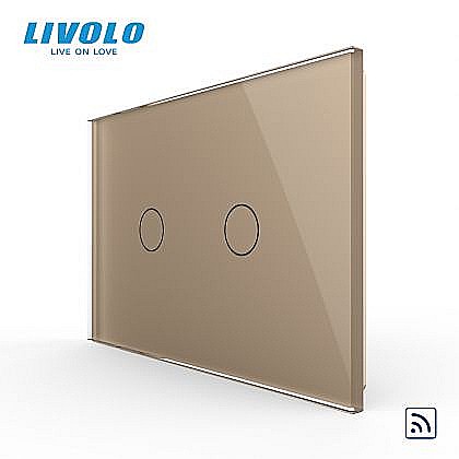 Intrerupator dublu, standard italian, control telecomanda RF, cu panou sticla, 3M auriu [1]