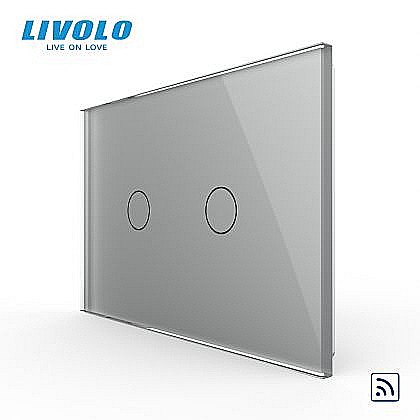 Intrerupator dublu, standard italian, control telecomanda RF, cu panou sticla, 3M gri [1]