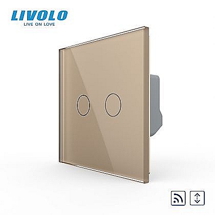 Întrerupător dublu tactil, control draperie, wireless - control din telecomanda RF, cu panou sticla, Generatia Noua auriu [1]