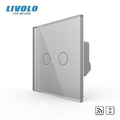 Întrerupător dublu tactil, control draperie, wireless - control din telecomanda RF, cu panou sticla, Generatia Noua gri [1]