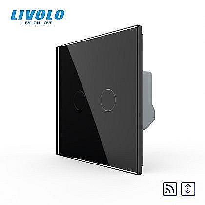 Întrerupător dublu tactil, control draperie, wireless - control din telecomanda RF, cu panou sticla, Generatia Noua negru [1]