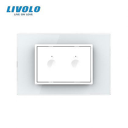 Intrerupator dublu tactil, control telecomanda RF, cap scara / cap cruce, standard italian, cu rama sticla, 3M alb [1]