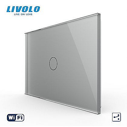 Intrerupator simplu, standard italian, cap scara/ cap cruce, conexiune WiFi, cu panou sticla, 3M gri [1]