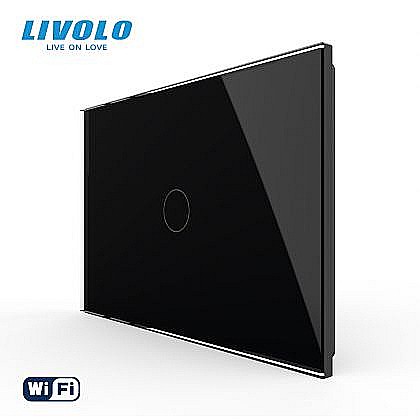 Intrerupator simplu, standard italian, conexiune WiFi, cu panou sticla, 3M negru [1]