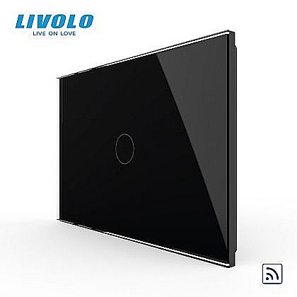 Intrerupator simplu, standard italian, control telecomanda RF, cu panou sticla, 3M negru [1]