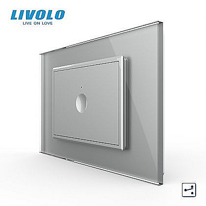 Intrerupator simplu tactil, cap scara / cap cruce, standard italian, cu rama sticla, 3M gri [1]