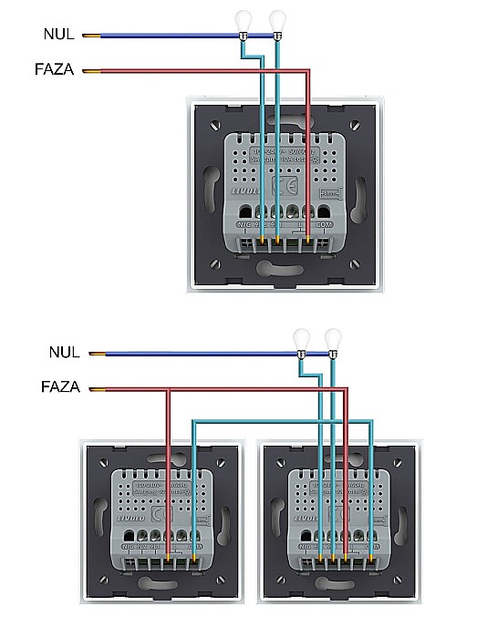 Întrerupător dublu tactil, wireless - control din telecomanda RF, cap scara / cap cruce, cu panou sticla, Generatia Noua alb [16]
