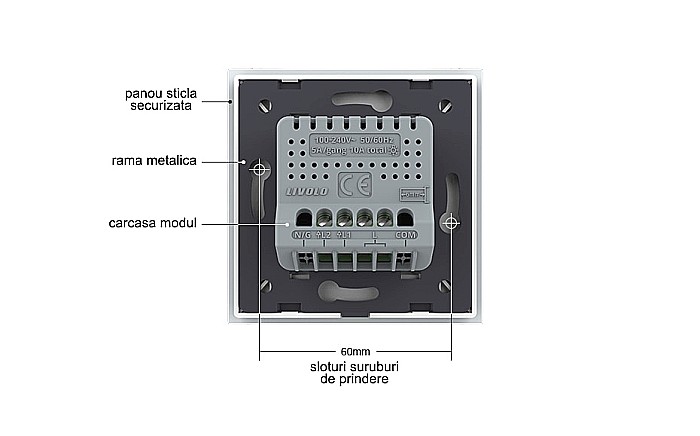 Întrerupător dublu tactil, wireless - control din telecomanda RF, cap scara / cap cruce, cu panou sticla, Generatia Noua alb [17]