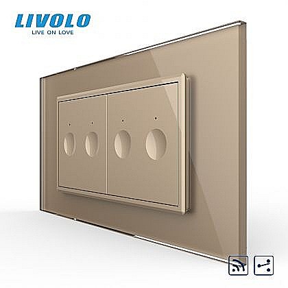 Intrerupator tactil dublu cap scara / cruce control telecomanda RF + Intrerupator tactil dublu cap scara / cruce control telecomanda RF, 4M, cu rama sticla auriu [1]