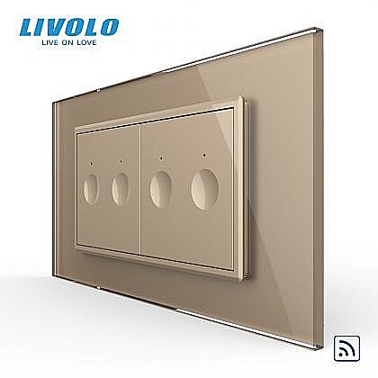 Intrerupator tactil dublu control telecomanda RF + Intrerupator tactil dublu control telecomanda RF, 4M, cu rama sticla auriu [1]