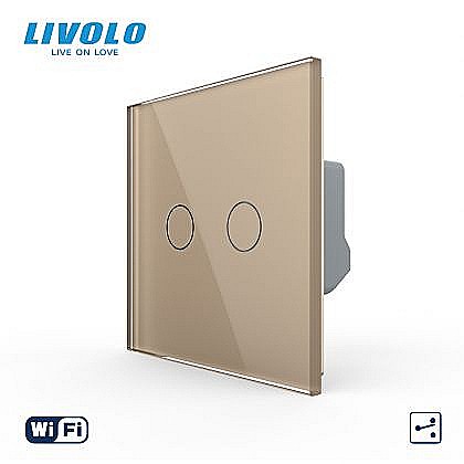 Intrerupator tactil dublu WiFi, cap / scara / cruce, cu panou sticla auriu [1]