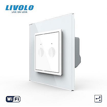 Intrerupator tactil dublu WiFi, cap / scara / cruce, cu rama sticla, 2M [1]