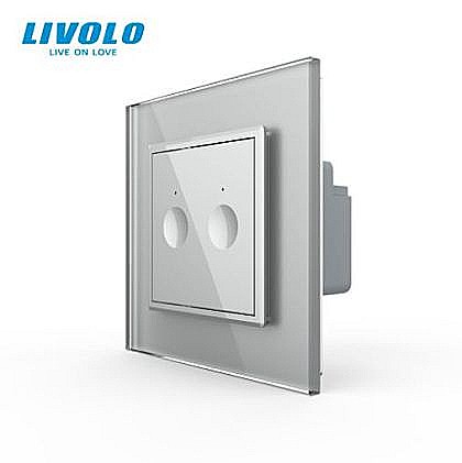 Intrerupator tactil dublu, wireless RF, rama sticla gri [1]