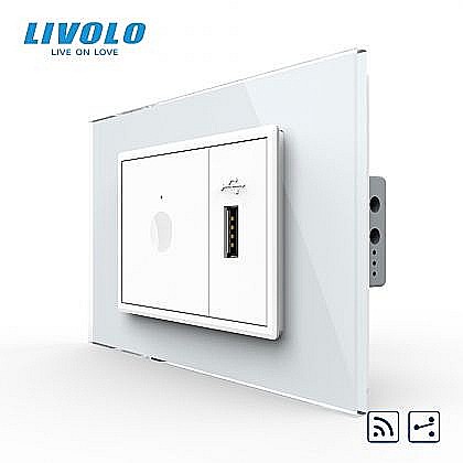 Intrerupator tactil simplu cap scara / cruce control telecomanda RF + priza USB, 3M, rama sticla alb [1]