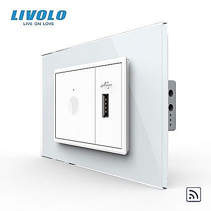 Intrerupator tactil simplu control telecomanda RF + priza USB, 3M, rama sticla alb [1]