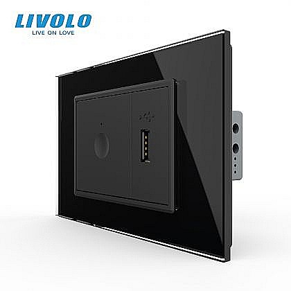 Intrerupator tactil simplu + priza USB, 3M, rama sticla negru [1]