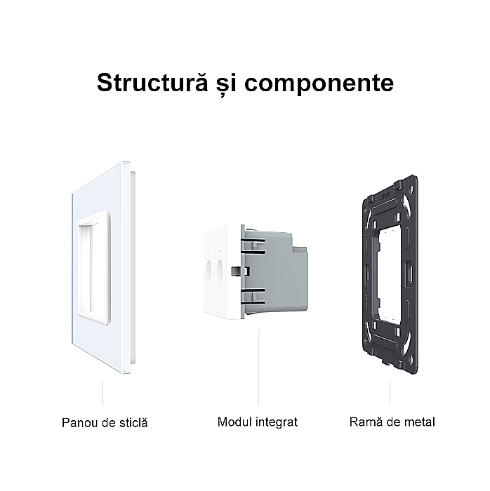 Intrerupator tactil simplu, wireless RF, rama sticla gri [10]