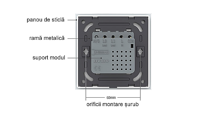 Intrerupator tactil simplu, wireless RF, rama sticla gri [12]