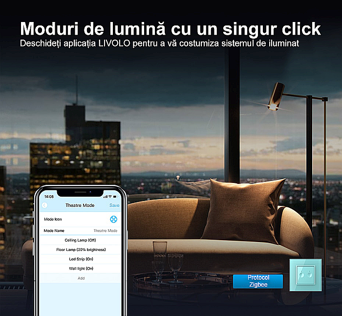 Intrerupator tactil simplu, rama sticla negru [3]