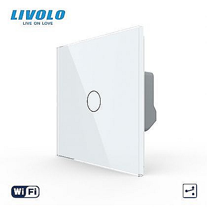 Intrerupator tactil simplu WiFi, cap / scara / cruce, cu panou sticla alb [1]