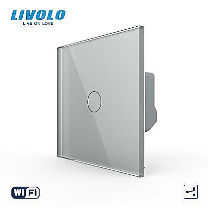 Intrerupator tactil simplu WiFi, cap / scara / cruce, cu panou sticla gri [1]
