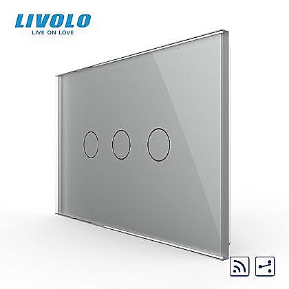 Intrerupator triplu, standard italian, cap scara / cap cruce, control telecomanda RF, cu panou sticla, 3M gri [1]