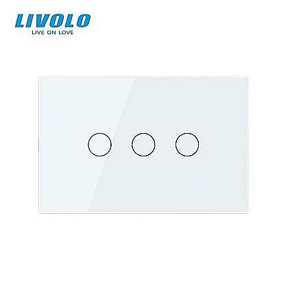 Intrerupator triplu, standard italian, cap scara / cap cruce, cu panou sticla, 3M alb [1]