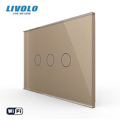 Intrerupator triplu, standard italian, conexiune WiFi, cu panou sticla, 3M auriu [1]