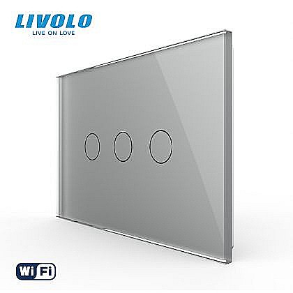 Intrerupator triplu, standard italian, conexiune WiFi, cu panou sticla, 3M gri [1]