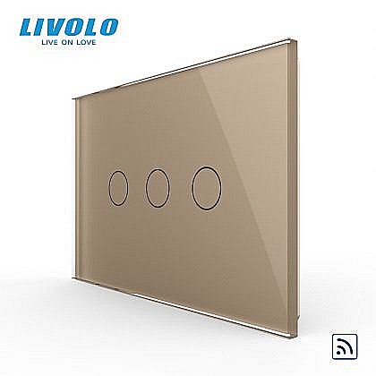 Intrerupator triplu, standard italian, control telecomanda RF, cu panou sticla, 3M auriu [1]