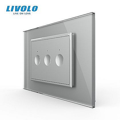 Intrerupator triplu tactil, cap scara / cap cruce, standard italian, cu rama sticla, 3M gri [1]