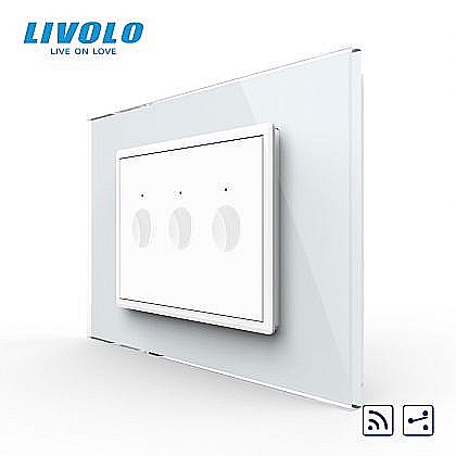 Intrerupator triplu tactil, control telecomanda RF, cap scara / cap cruce, standard italian, cu rama sticla, 3M auriu [1]
