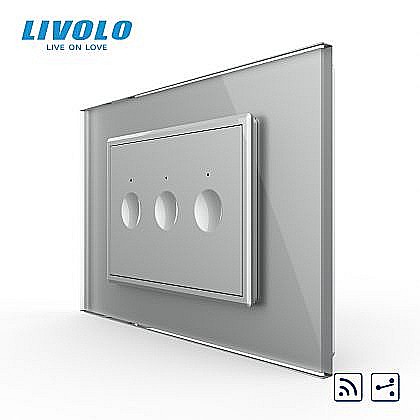 Intrerupator triplu tactil, control telecomanda RF, cap scara / cap cruce, standard italian, cu rama sticla, 3M gri [1]