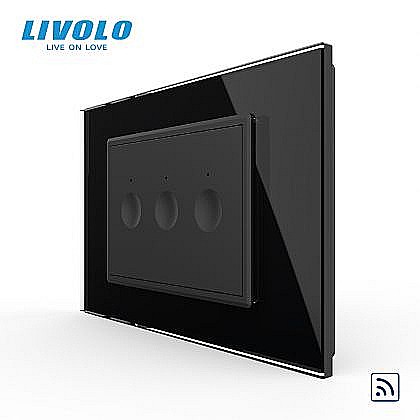 Intrerupator triplu tactil, control telecomanda RF, standard italian, cu rama sticla, 3M negru [1]