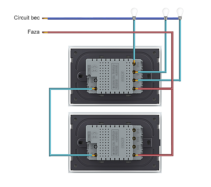 Modul intrerupator simplu, standard italian, cap scara / cap cruce, 3M [14]
