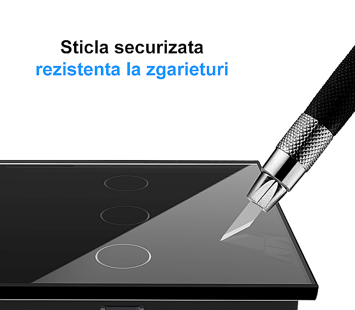 Intrerupator tactil simplu WiFi, cu panou sticla negru [9]